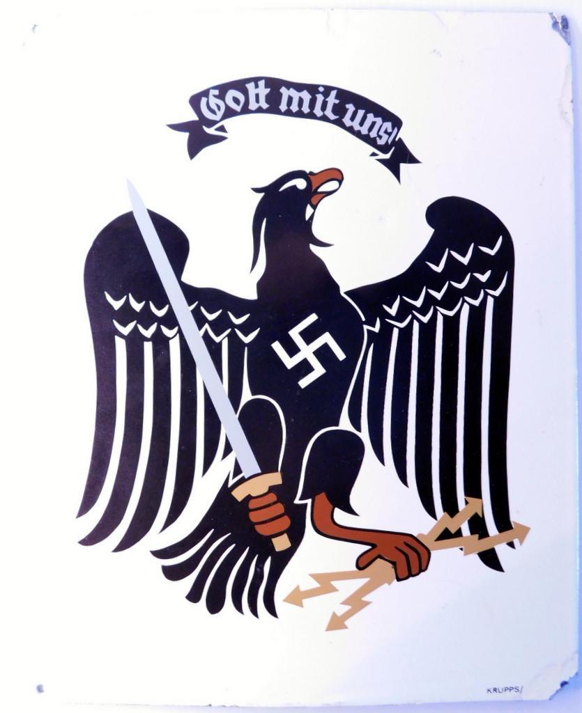 German WWII Eagle Gott mit uns Porcelain Wall Sign