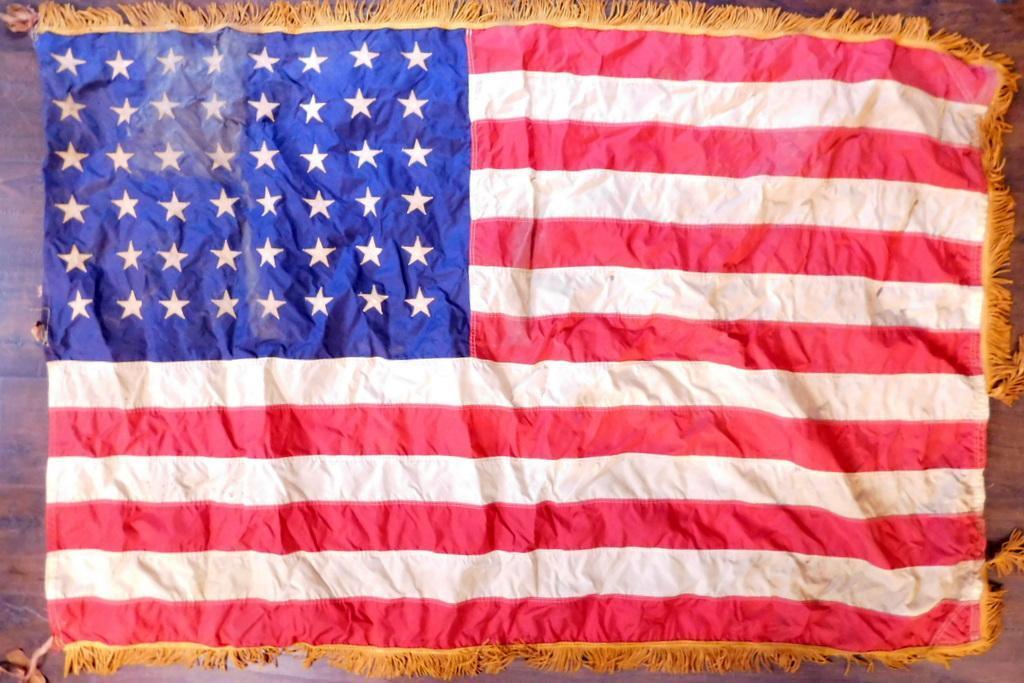 Vintage American Flag With Gold Fringe 48 Stars