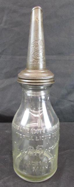 Scarce Jay B. Rhodes Antique Glass Oil Bottle w/ Metal Spout