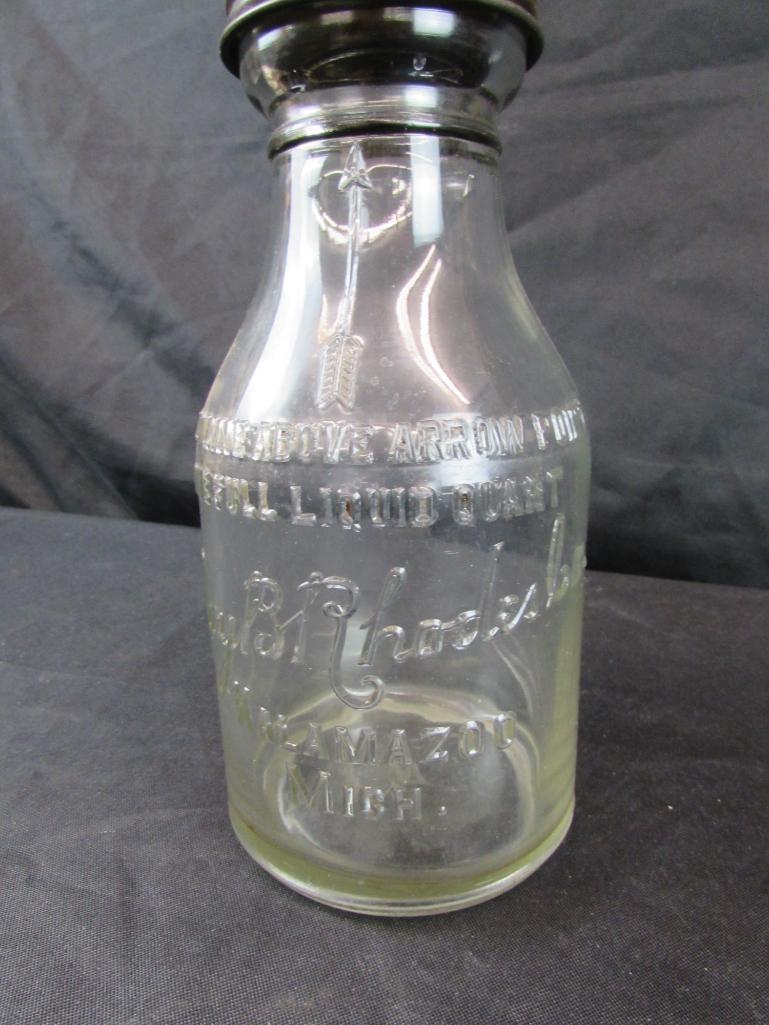 Scarce Jay B. Rhodes Antique Glass Oil Bottle w/ Metal Spout