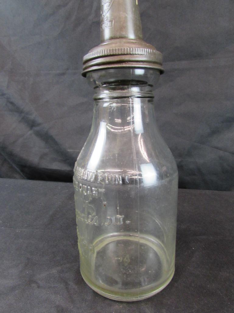 Scarce Jay B. Rhodes Antique Glass Oil Bottle w/ Metal Spout