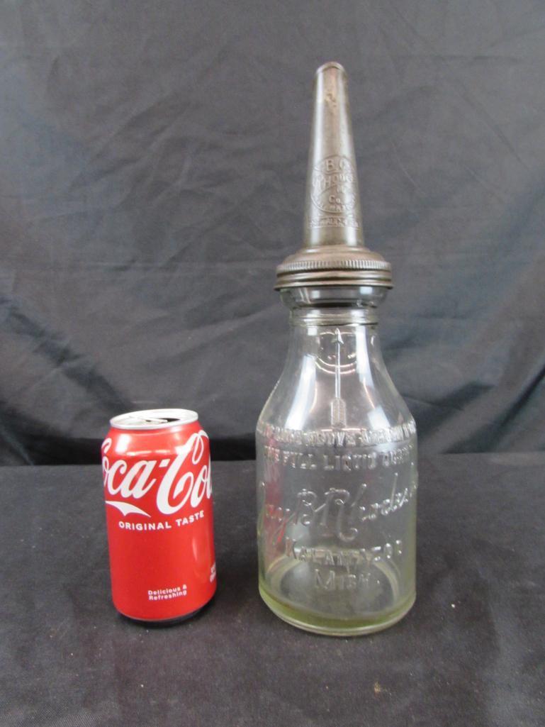 Scarce Jay B. Rhodes Antique Glass Oil Bottle w/ Metal Spout