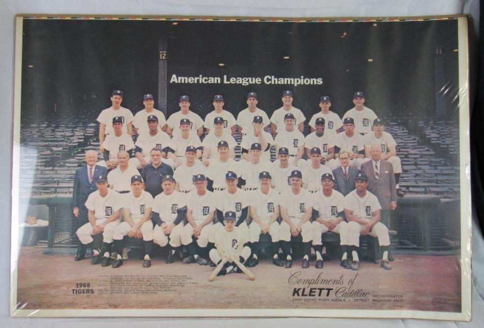 Excellent Vintage 1968 Detroit Tigers (World Champs) Promotional Poster Klett Cadillac HUGE