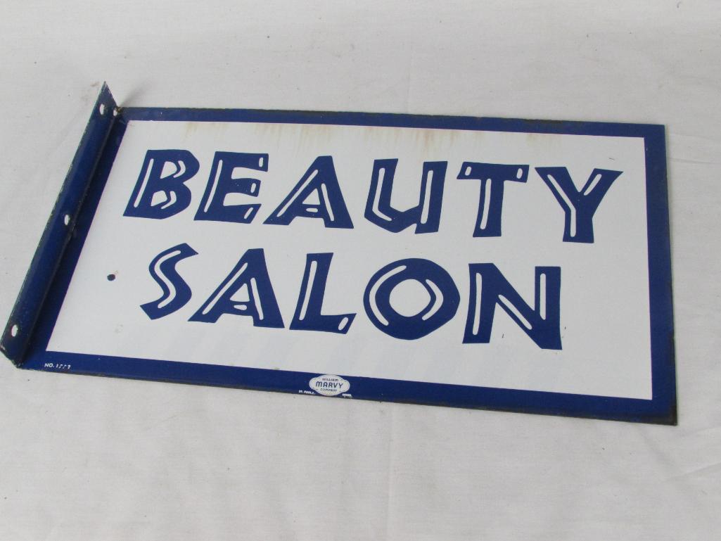 Outstanding Marvy #1222 Beauty Salon Double Sided Porcelain Flange Sign