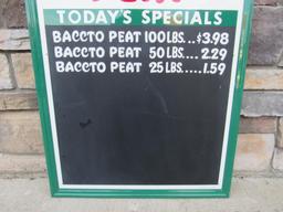 NOS Vintage Baccto Peat Moss Embossed Metal Chalkboard Menu Sign