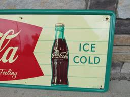 Outstanding 1962 Coca Cola Coke Embossed Metal Fishtail 54" Sign (Robertson)