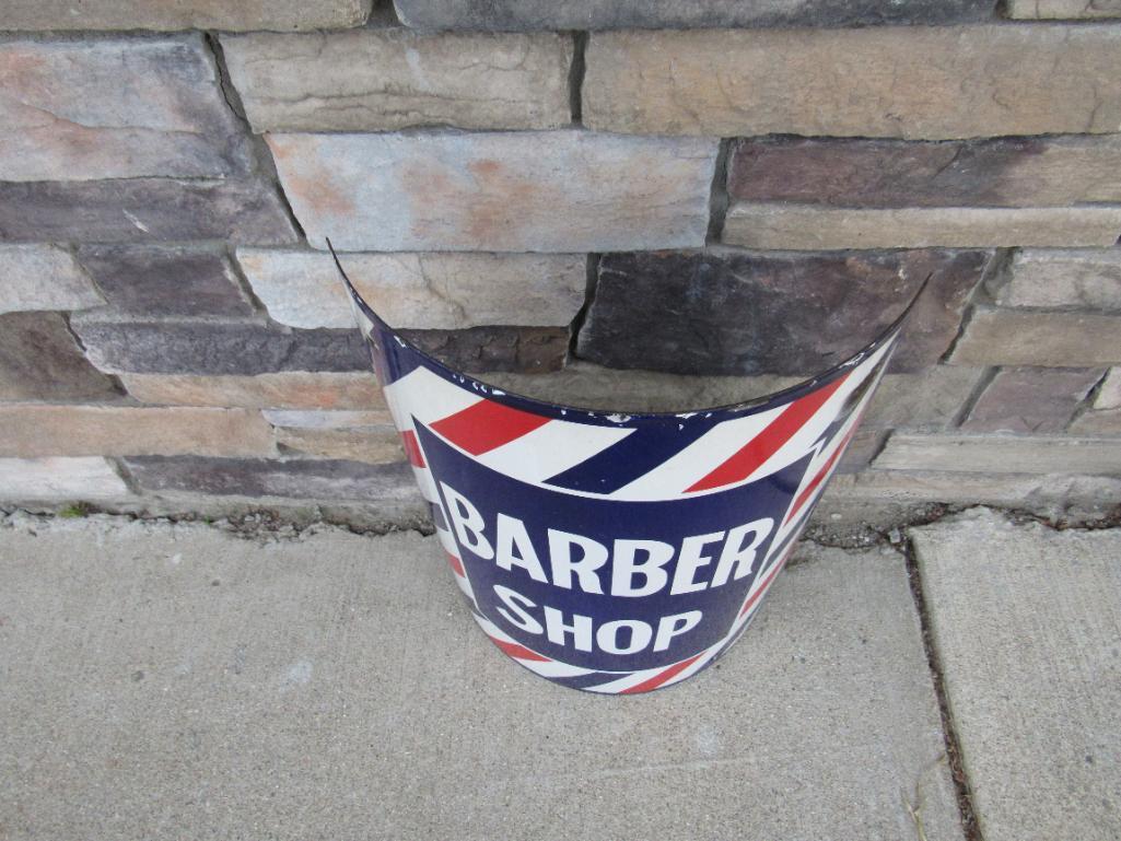 Excellent Antique Concave (Curved) Porcelain Barber Shop Sign