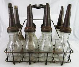 Antique Glass Quart Oil Bottle 8-Pack in Carrier