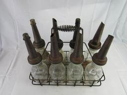 Antique Glass Quart Oil Bottle 8-Pack in Carrier