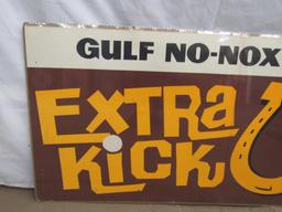 Vintage 1960's Gulf No Nox puts in "Extra Kick" Cardboard Service Station Sign 21 x 48"