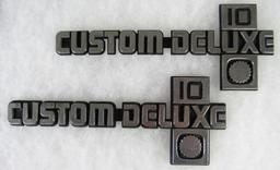 Pair Vintage 1980s Chevrolet Custom Deluxe 10 Pickup Truck Side Emblems