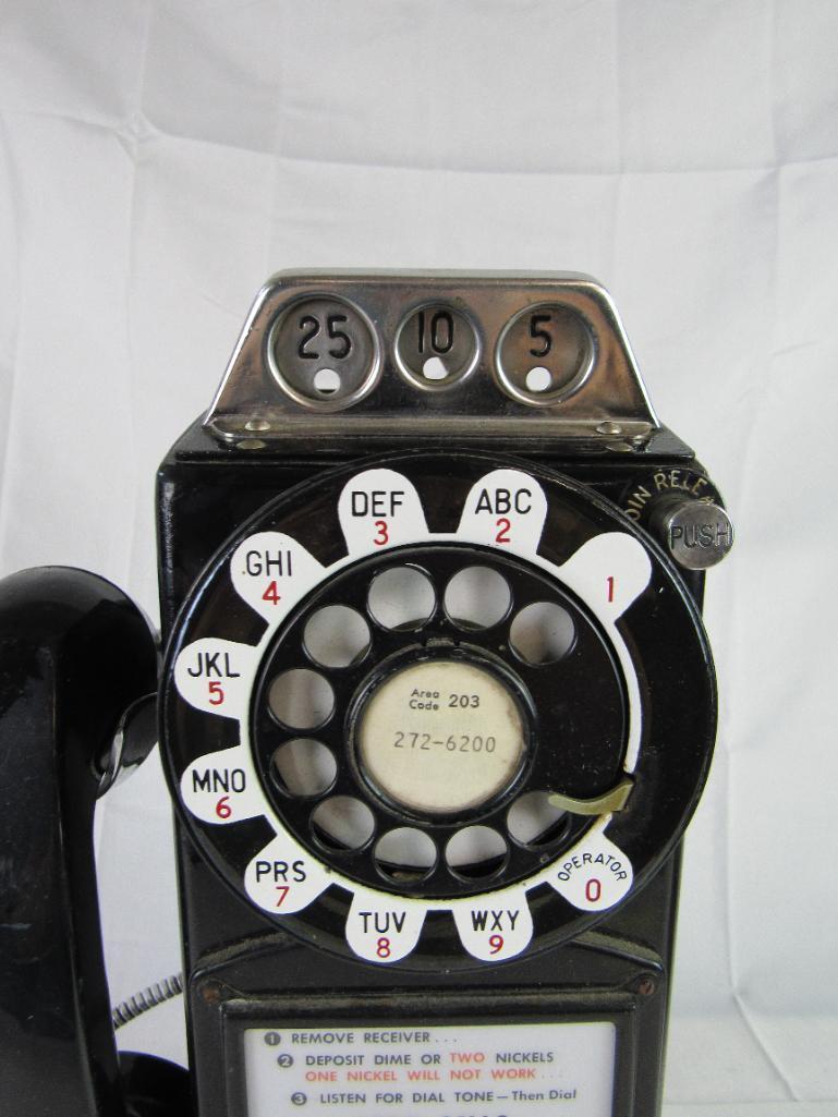 Antique 1950's Western Electric Coin Op Black Payphone (3-Slot)