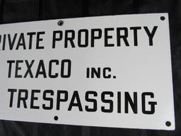 Antique Texaco "Private Property/ No Trespassing" Porcelain Sign 20 x 10"