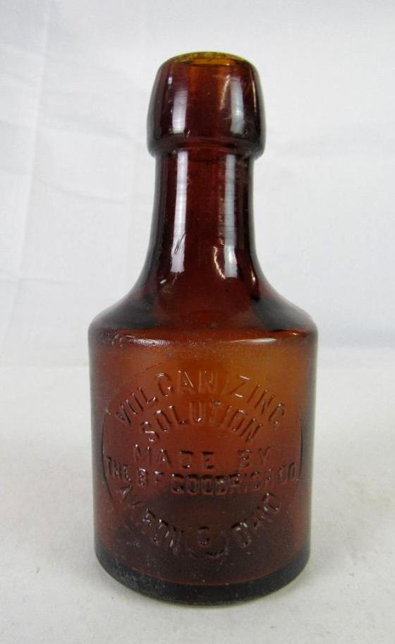 Early Antique BF Goodrich Vulcanizing Solution Amber Embossed Bottle