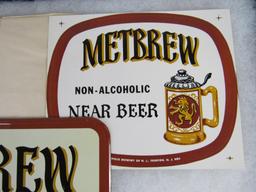 Excellent Vintage Metbrew Non-Alcoholic Near Beer Metal Sign