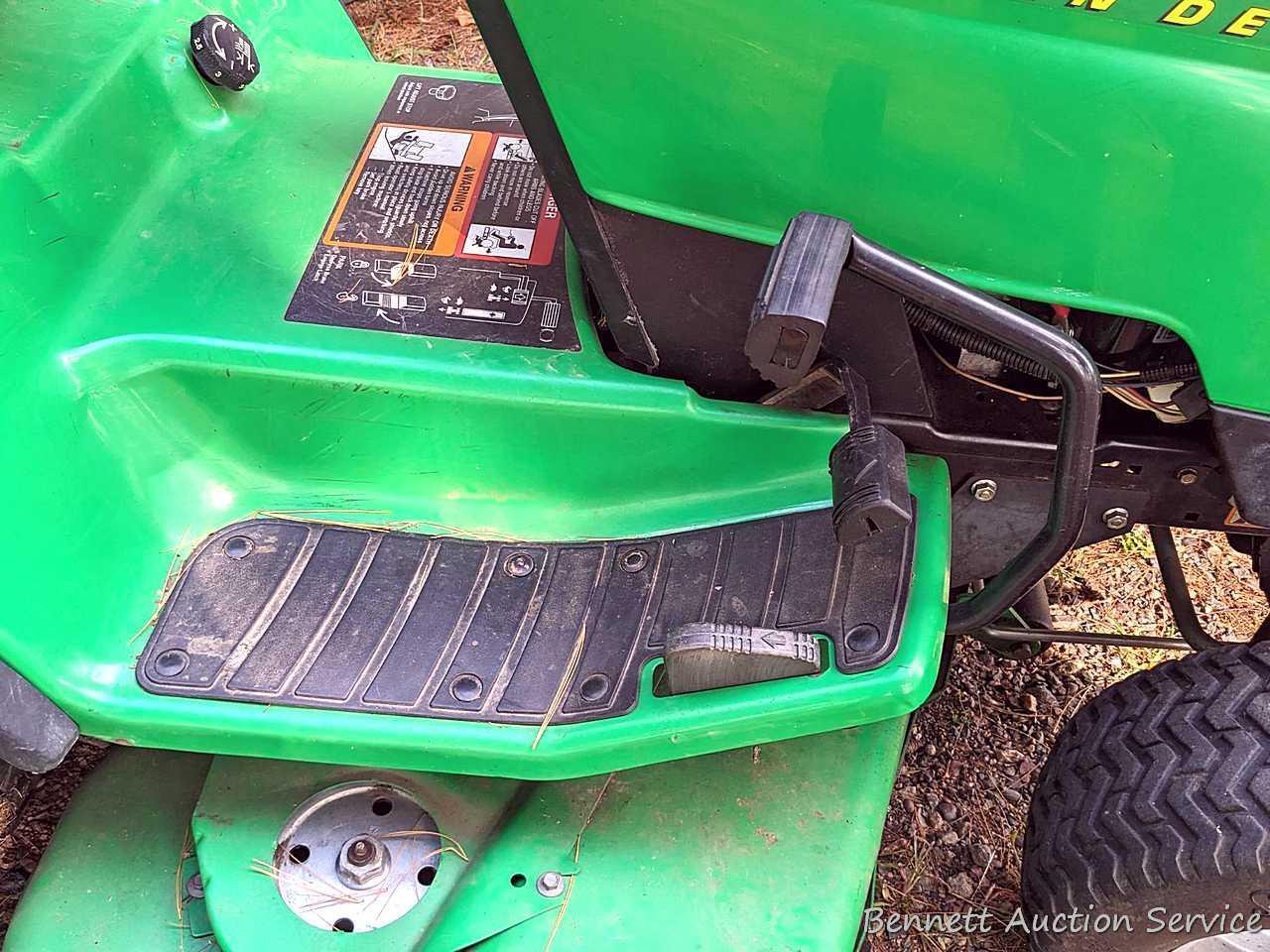 Sabre lawn tractor by John Deere with 54" deck is powered by a Briggs 22 hp Vanguard engine. Fires