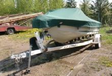 1969 18' LARSON  w /  100 H.P MERC.  OUTBOARD, full top, shedded, runs good, w/ EZ Loader trl.