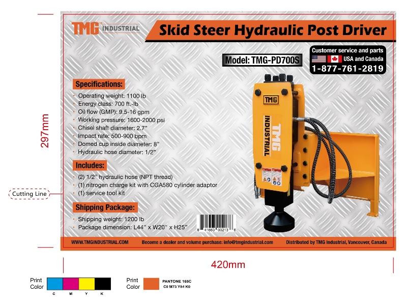 New TMG-PD700S Post Driver Hydraulic SS 8"