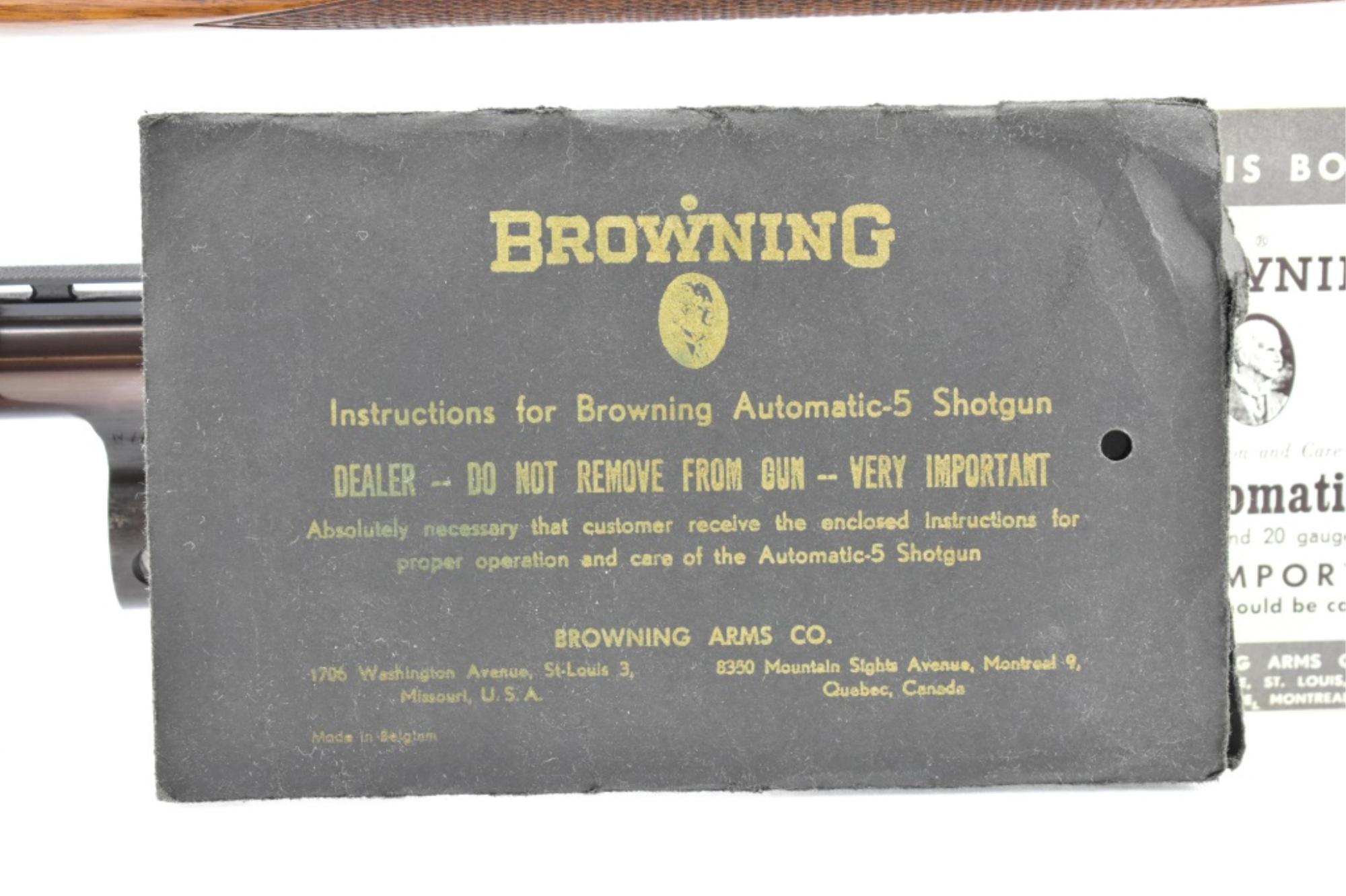 1965 Browning Belgium, A5 "Twenty", 20 Ga., Semi-Auto, W/ Barrel & Paperwork, SN - 5Z92275