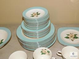 Lifetime China Semi Vitreous Turquoise Dinnerware Set Magnolia Design