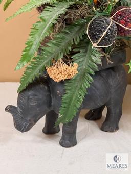 Elephant Plant Holders with Faux Greenery, Approximately 22" Tall