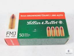 50 Rounds Sellier & Bellot 9mm Browning County/.380 Auto 92 Grain FMJ