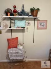 Decorative Lot of Baskets, Vanity Stool, Pillow