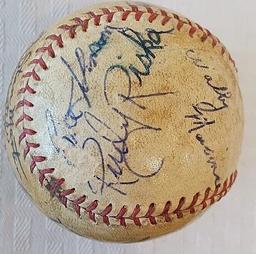 Vintage 1956 St Petersburg Saints Team FSL Baseball 16 Signatures Yankees Silvestri Sign-ed Auto