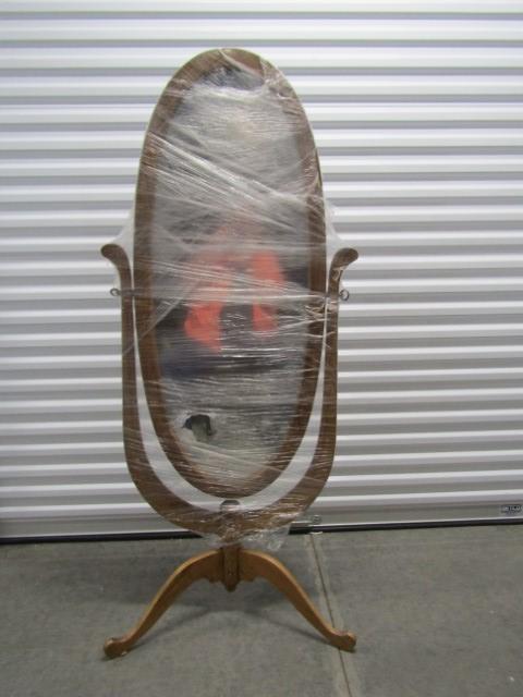 Vtg Tilting Cheval Mirror In Solid Oak Frame  (LOCAL PICK UP ONLY)