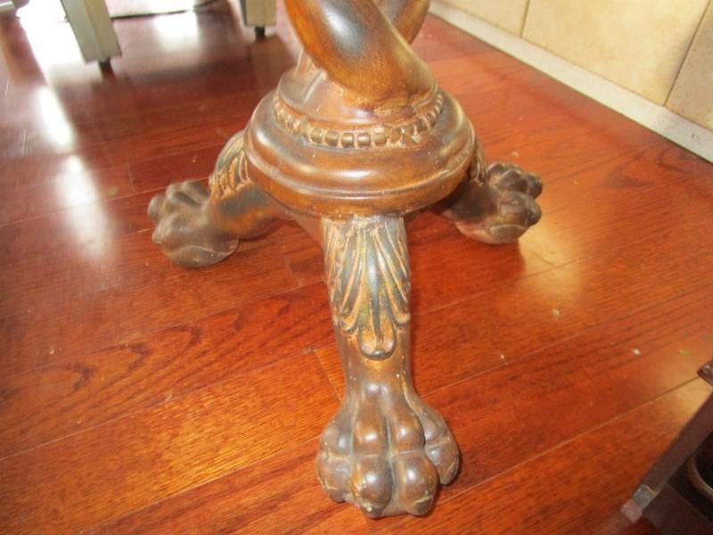 Robi Wooden Round Stand, Black Marble Top, Curled Interlace Body w/ Claw/Ball Feet