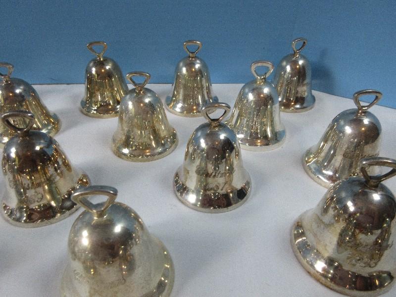 29pc Collection Reed & Barton Silverplate Annual Christmas Bell Ornaments, 10th Day of