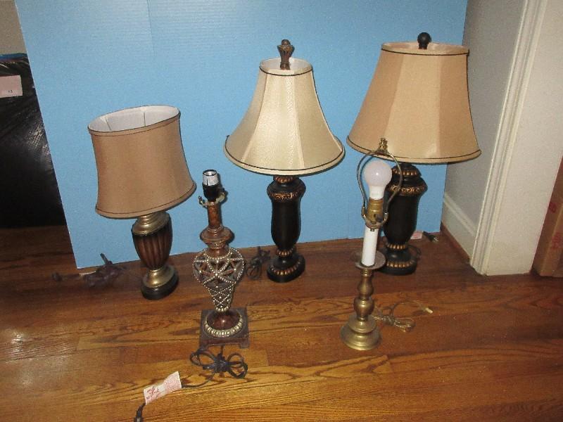 Lot Pair Resin Urn 27" Lamps Black Gilt Pierced Scroll Accent, Resin Reticulated Embellished 19"