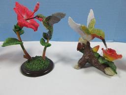 4 Hummingbirds & Flowers Porcelain Bisque Figurines Maruri Porcelain/Bronze Hibiscus 7 1/2",