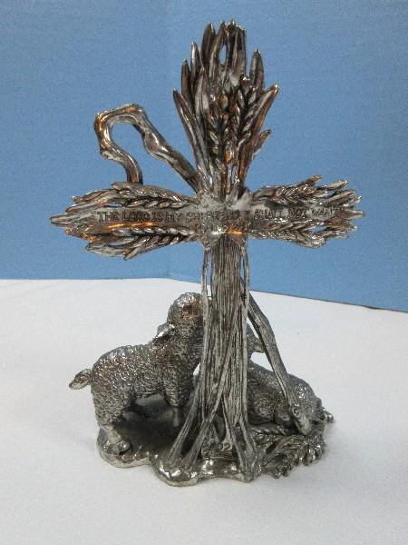 Lot Vintage Arthur Court Cast Pewter "The Lord is My Shepherd" Christian Wheat Cross, Staff &