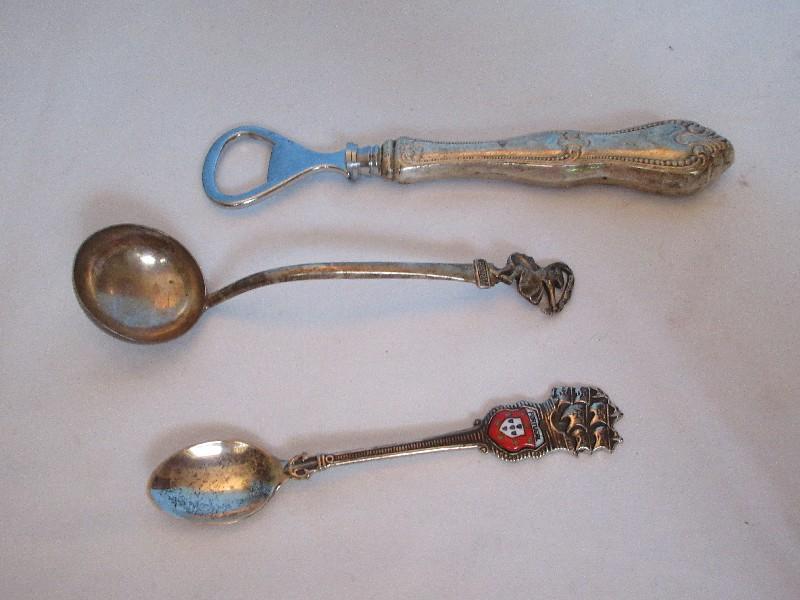 3pcs Sterling Silver Peru 925 Small Ladle, 925 Portugal Schooner Ship Souvenir Spoon &