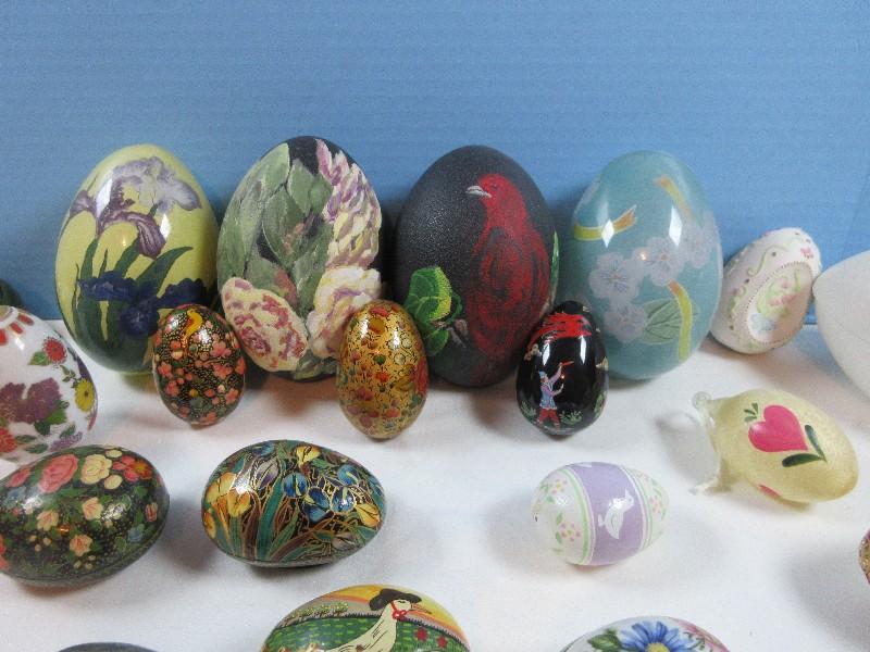 25+ Egg Collection Figurines, 2 Real Hand Painted Eggs, 2pc Trinket Box, Reverse Floral Design