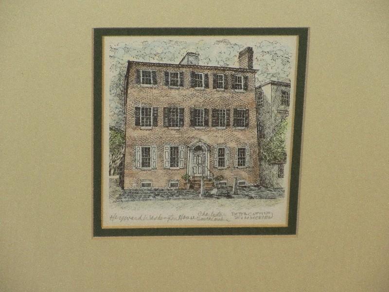 Heyward Washington House Charleston SC Hand Colored Etching Historical Home Artist Signed