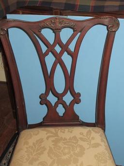 Pair of Henkel-Harris Co. Mahogany Chippendale Style Formal Chairs Intricate Back Splat Broad