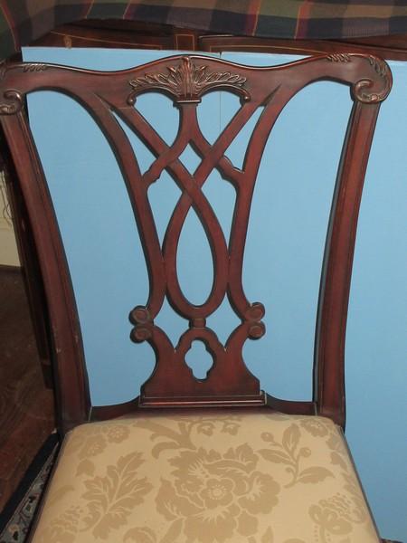 Pair of Henkel-Harris Co. Mahogany Chippendale Style Formal Chairs Intricate Back Splat Broad