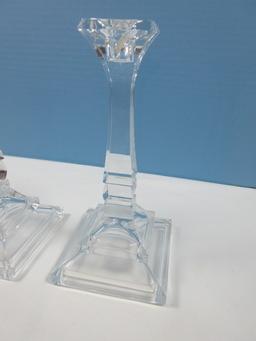 Pair Towle Full Lead Crystal 8" Column Candlesticks- NIB