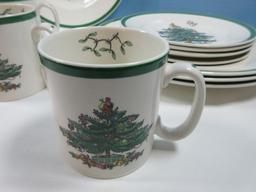 12pc Set Spode China Christmas Tree-Green Trim Pattern Buffet Set 4 Each Dinner Plates, Salad