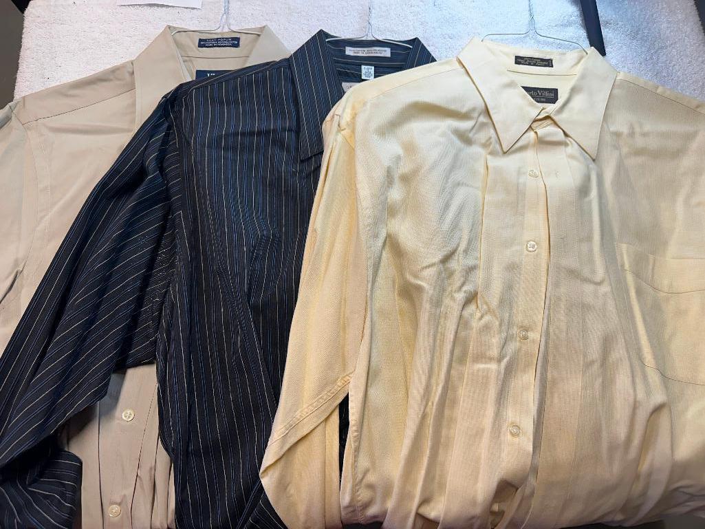 3 Mens Button Down Tops- Reberto Villini, Geoffrey Beene, IZOD Size 16&17 34/35* Gently Worn