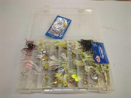 Tackle Box and contents including various fishing lures of similar style. Comes as is shown in