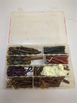 Tackle Box and contents including various worm fishing lures. Comes as is shown in photos. Appears