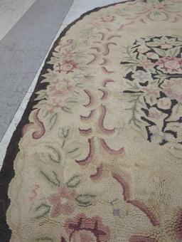 VINTAGE FLORAL MACHINE MADE AREA RUG, PINK, BROWN, CREAM 69"X43"