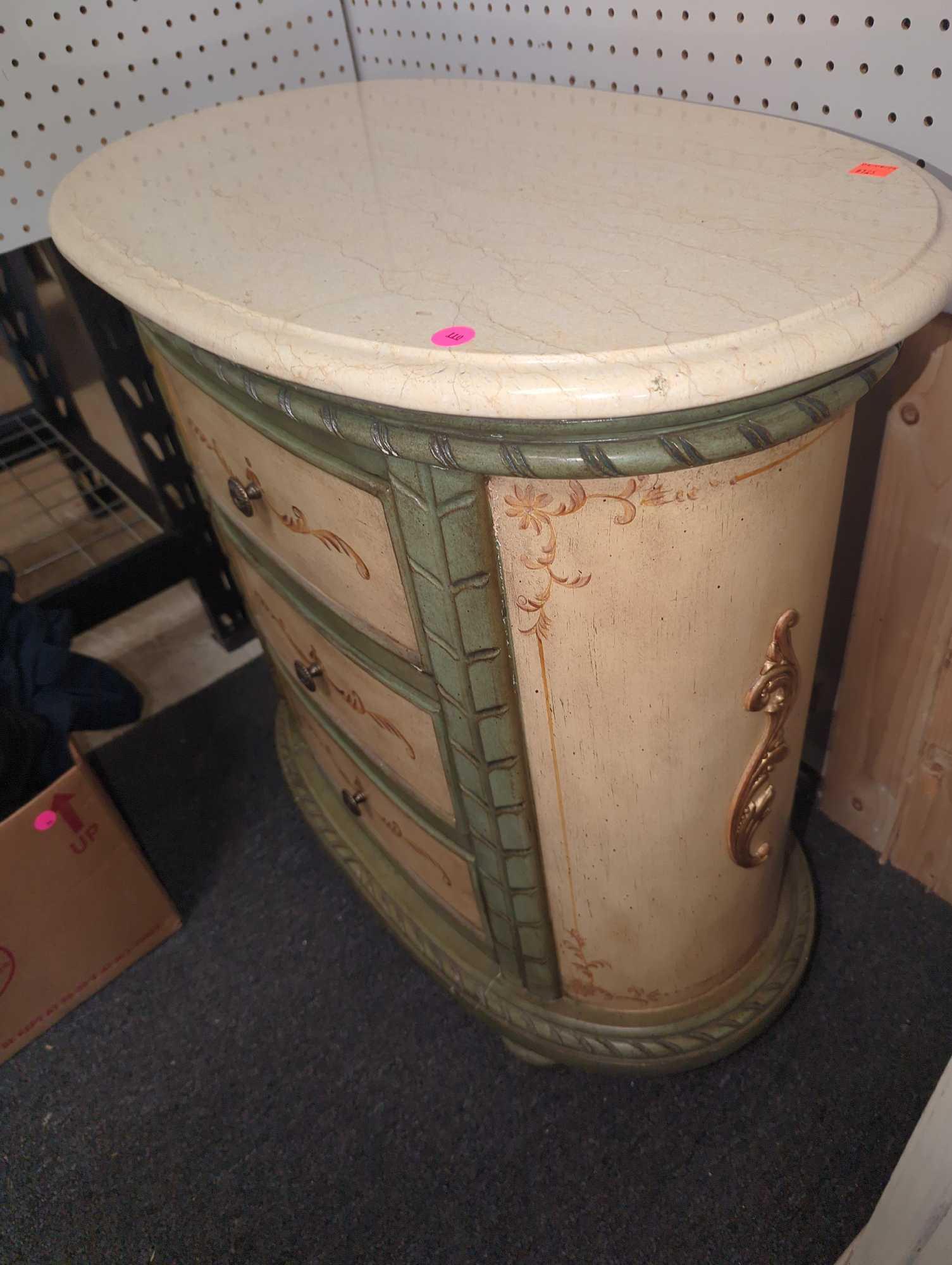 Old Style Wooden Side Table With Stone Top, Left Side Accent Piece Needs Reattached, Top HAS A