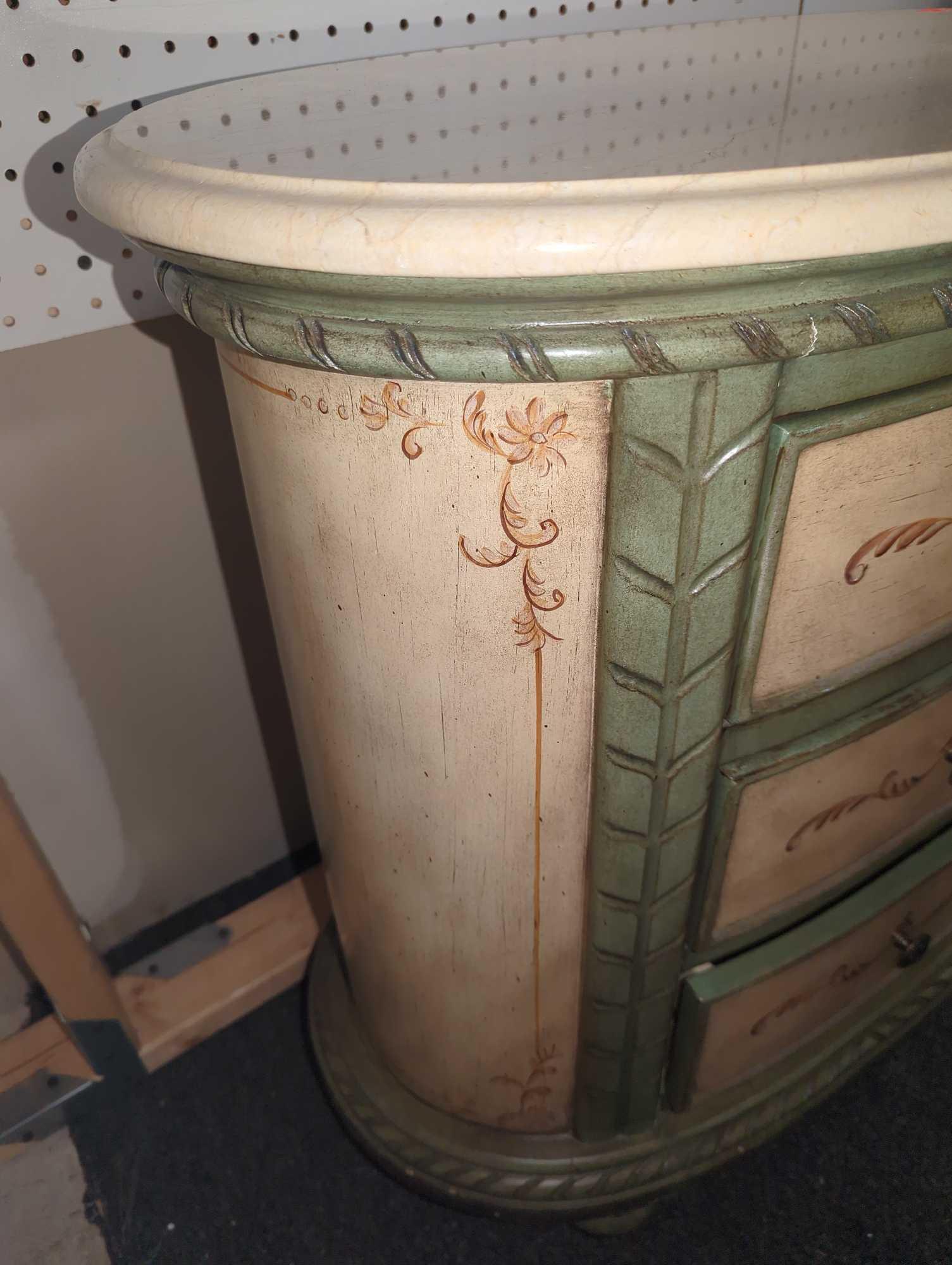 Old Style Wooden Side Table With Stone Top, Left Side Accent Piece Needs Reattached, Top HAS A