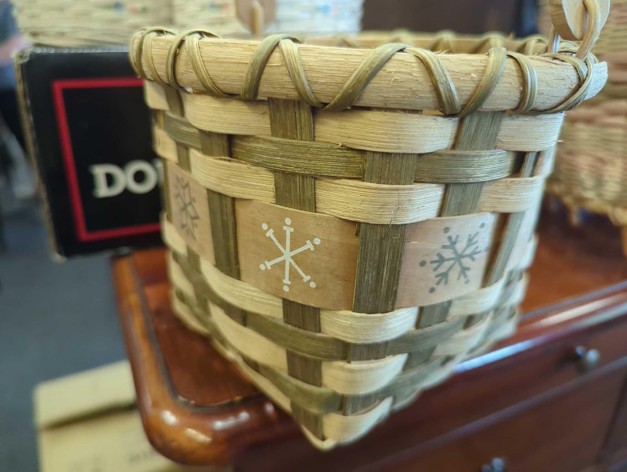 Lot of Assorted Baskets To Include, Double Basket Woven With One Handle Hand Painted White and Blue,