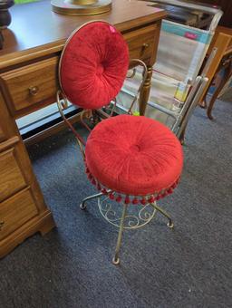 MCM Miniature red velvet boudoir vanity chair. Comes as is shown in photos. Appears to be used. 13"W