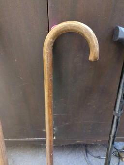 Lot of two canes and one SLING BLADE, ANTIQUE 39" WITH FLUTED Wood Handle Rustic.